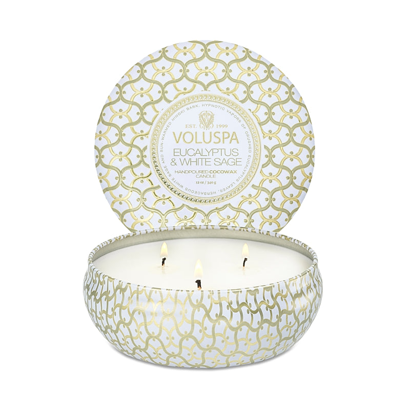 Voluspa Eucalyptus & White Sage Three Wick Tin Candle 12 oz.