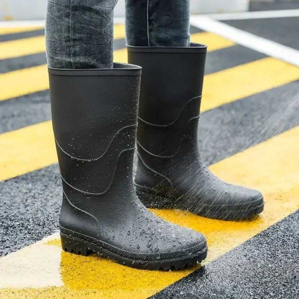 Boots Rain Boots PVC waterproof mens rain boots chewing gum rainy day mens shoes lace free low heel high-quality garden anti slip rubber mud