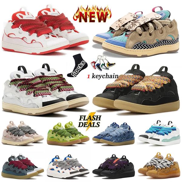 Designer Shoes Curb Sneakers Mens Womens Denim Blue Pink White Ivory Luxury Calfskin Leopard Platform Trainers Size 36-46