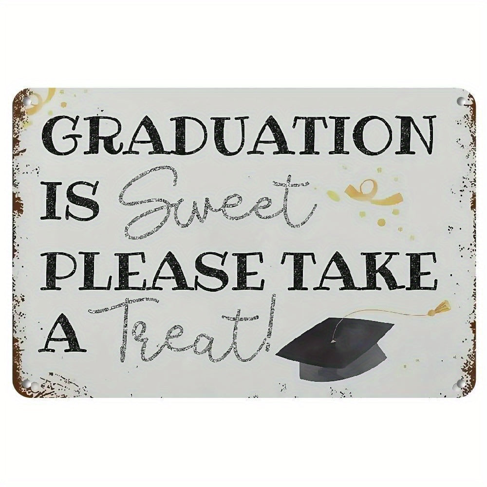 TEMU 2d Flat Metal Sign Glitter Graduation Is Sweet Please Take A Treat Print Graduating Class 2025 Party Sign Wall Poster Decor Funny Retro Coffee