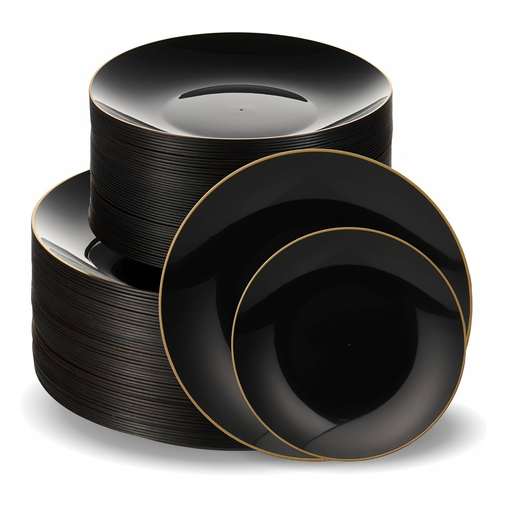 TEMU 200pcs Disposable Plastic Black Dinner Plates, 100pcs 7, 5 In Appetizer-dessert Plastic Plates And 100pcs 10, 25 In Plastic Plates For Wedding,