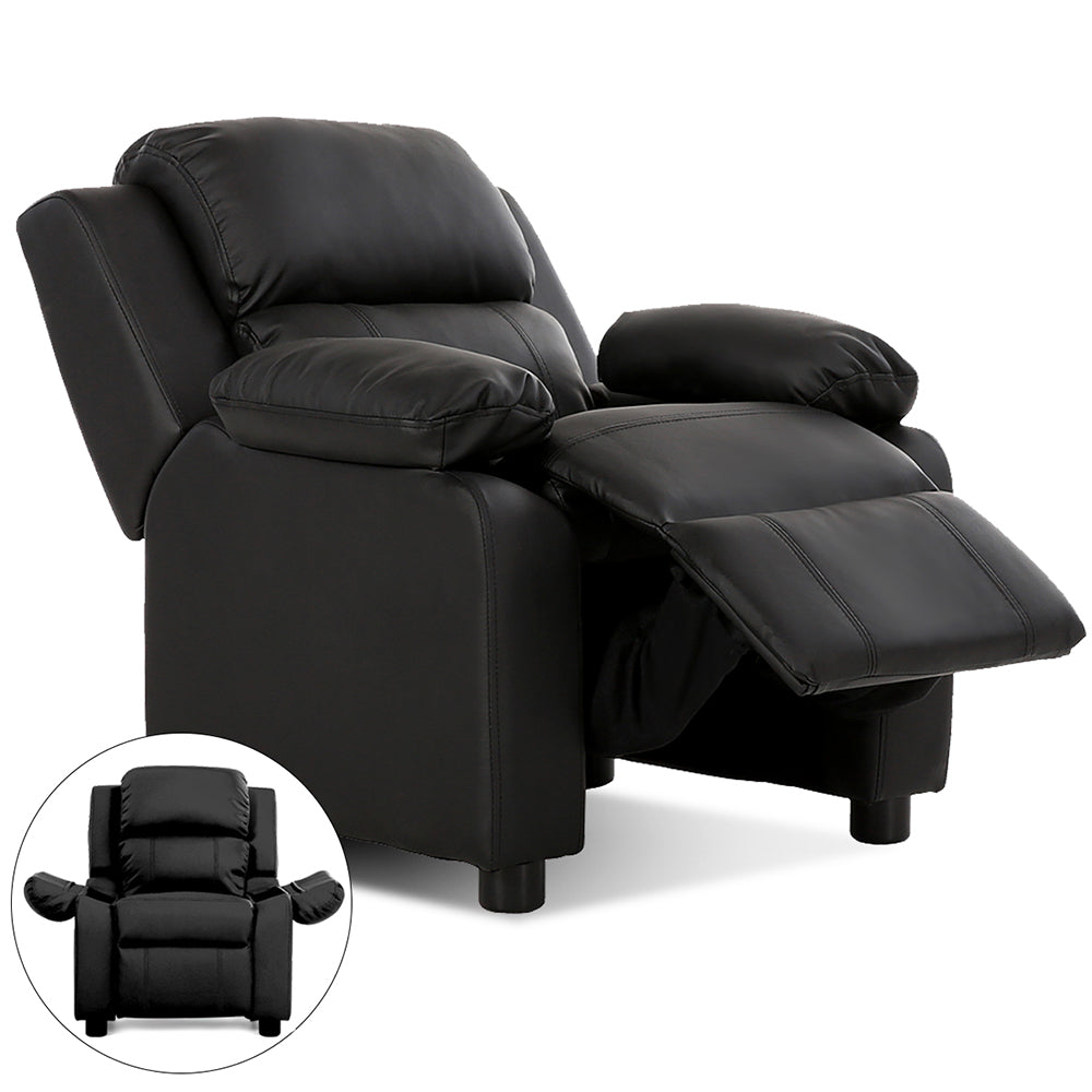 Kids' Deluxe Padded Armchair Recliner with Headrest and Storage Arm - Black
