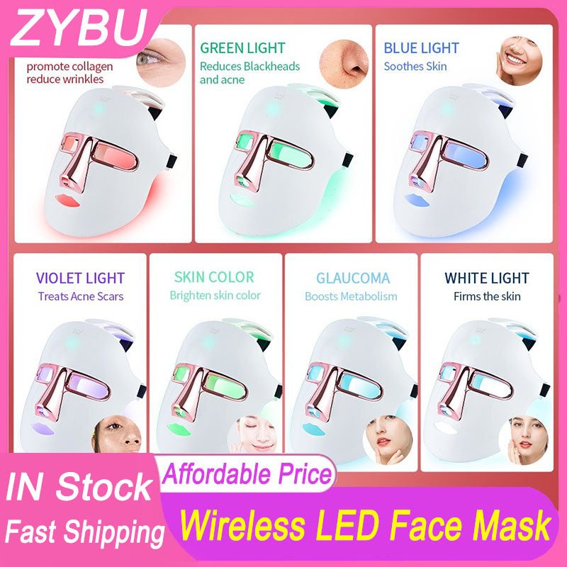 Wireless LED Mask Red Light Therapy Face Facial Mask Device 7 Colors Mask for Beauty PDT Phototherapy Anti Aging Acne Treatment Skin Rejuvenation Fa