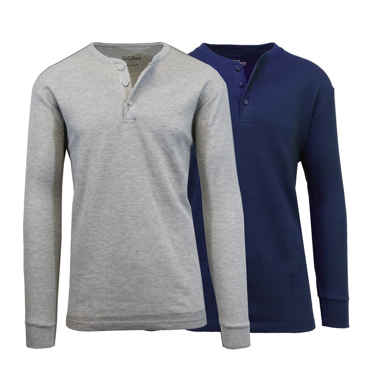 Men's Long Sleeve Henley Thermal Shirts (1 or 2-Pack) - X-Large - Heather Grey + Navy