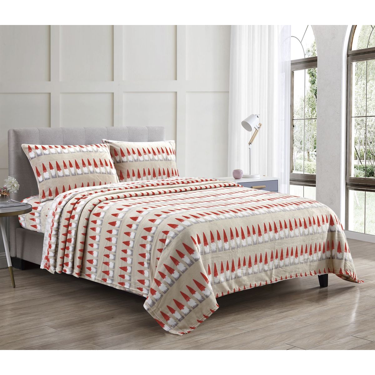 Noble House™ Kansas Fitted Sheet and Pillowcase Set - TWIN-KANSAS-SHEET SET-GNOME SANTA