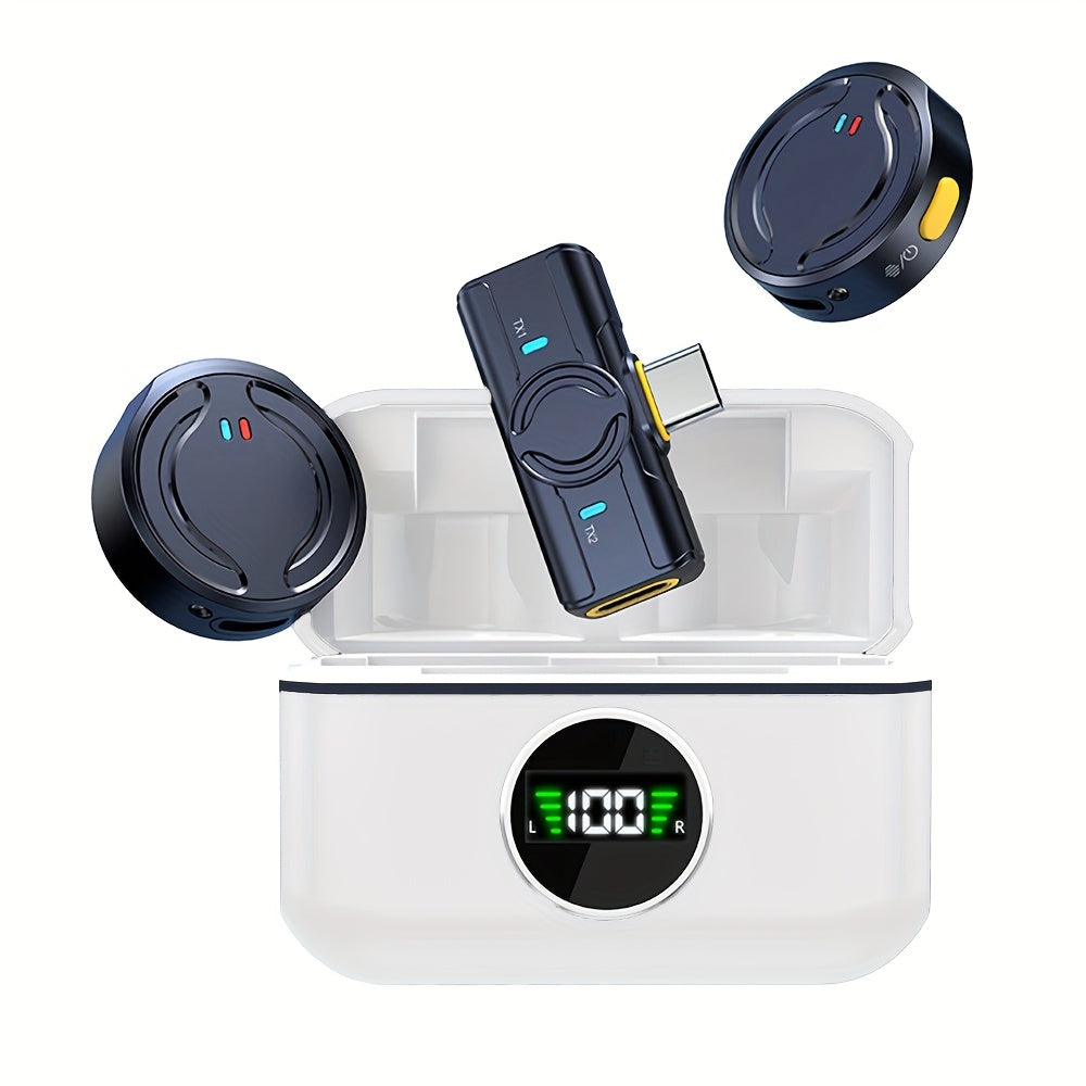 TEMU Professional Wireless Collar Clip Microphone 2 Sets With Charging Case Noise Reduction Mini Wireless Microphone Compatible With -iphone 15 4