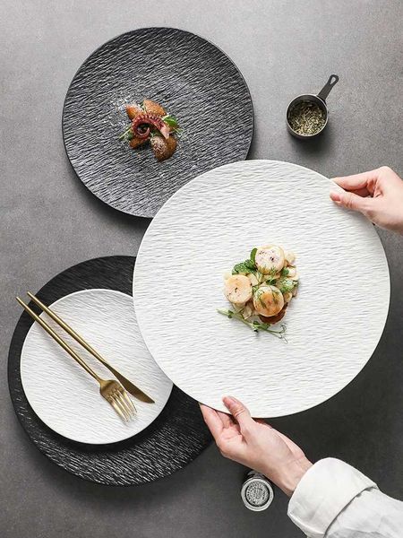 Ceramic Steak Dinner Plate Senior Sense Western Food Plate Round Household Steak Pasta Hotel Dish Plate Sushi Plates PorcelainC241213