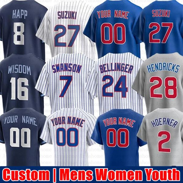 Custom 24 Cody Bellinger 7 Dansby Swanson Baseball Jersey Seiya Suzuki Ian Happ Nico Hoerner Ryne Sandberg Christopher Morel Crow-Armstrong