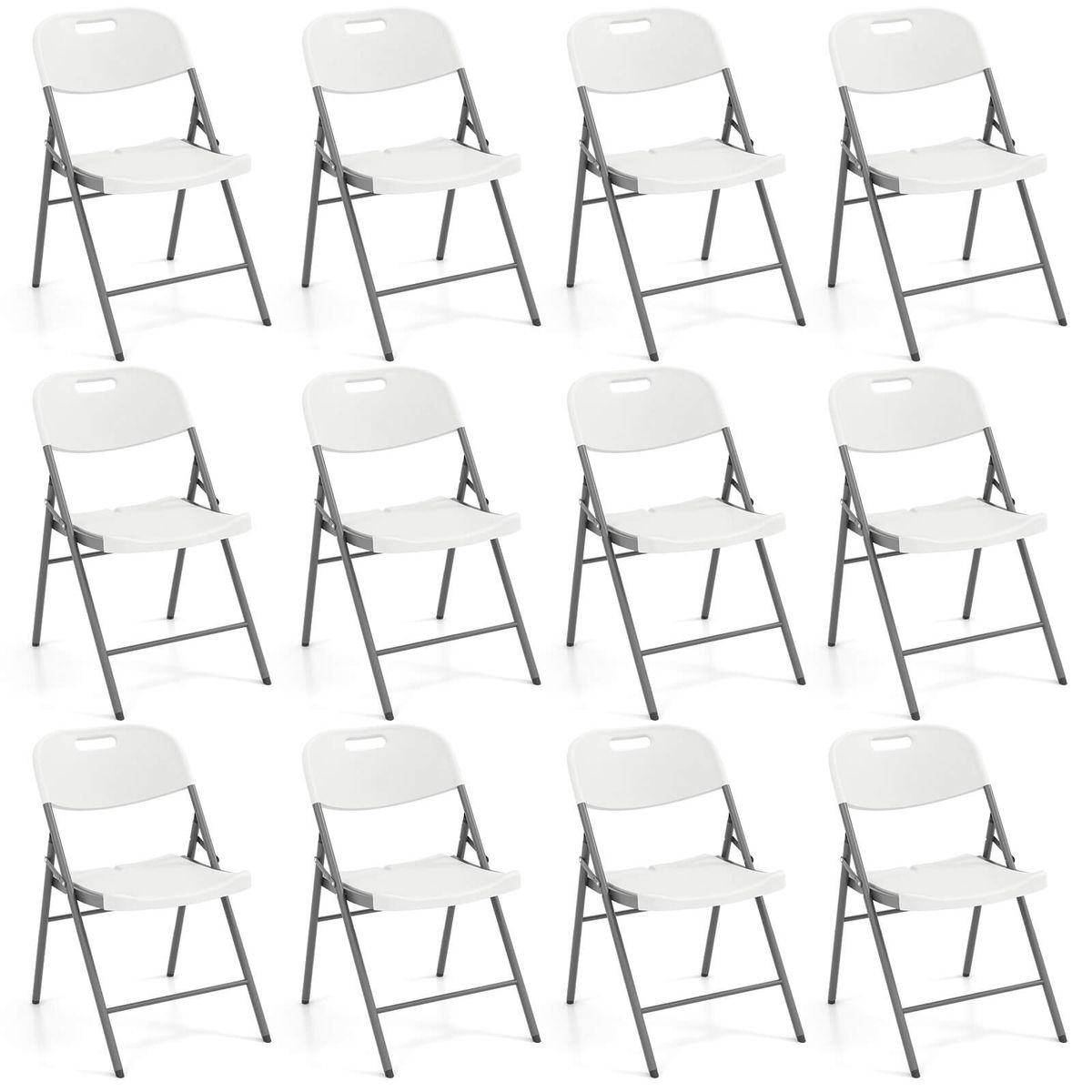 Folding Stackable Chair with Metal Frame & Carrying Handle (4 to 12-Pack) - Folding Chairs -12