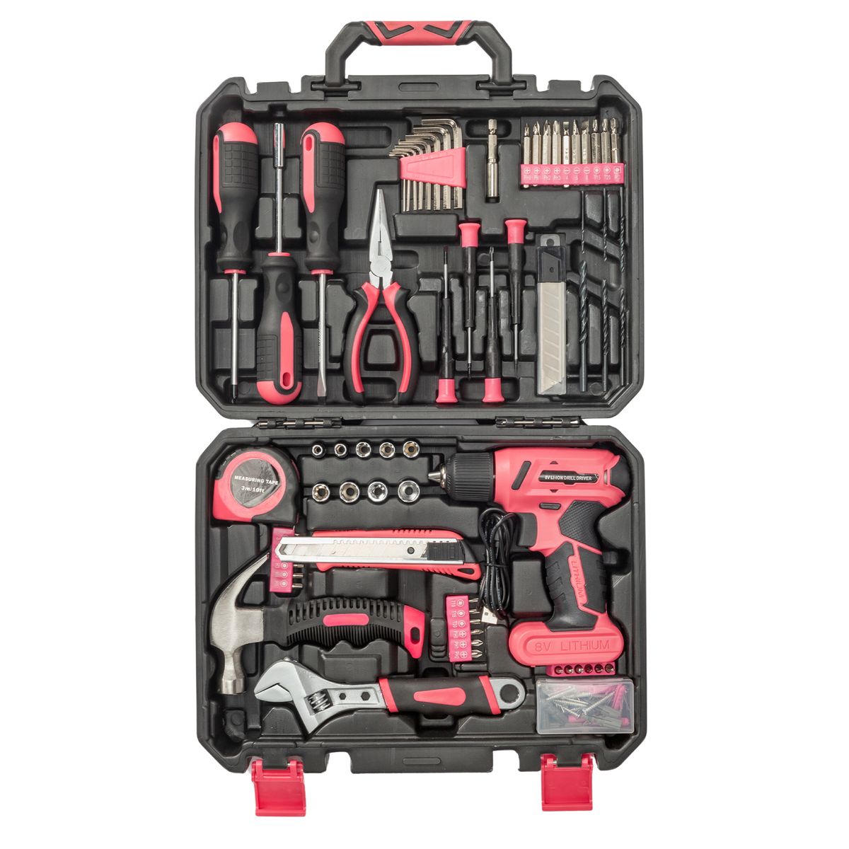 146-Piece Power Tool Combo Kit with 8V Cordless Drill - Pink