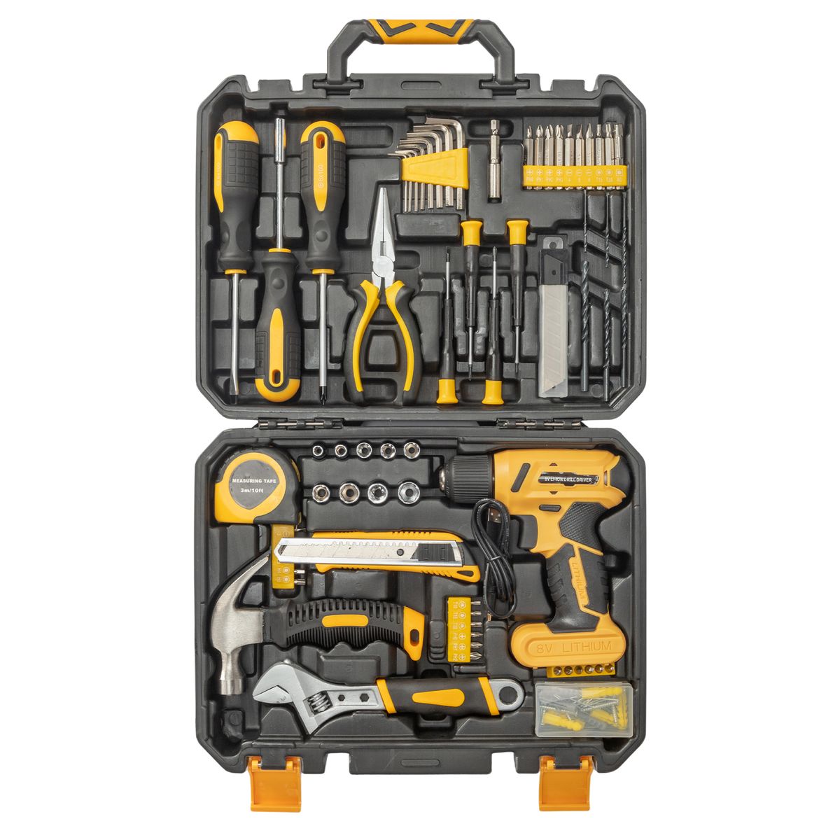 146-Piece Power Tool Combo Kit with 8V Cordless Drill - Yellow