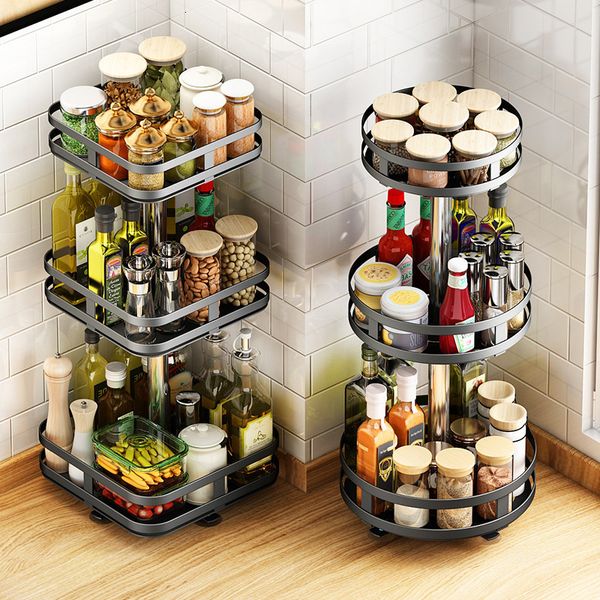 Storage Holders Rac Spice Rack Jars Organizer 360 Rotating Tempero Holder Seasoning Door Kitchen Condimenters Dish Spinning Tray Fridge 2305
