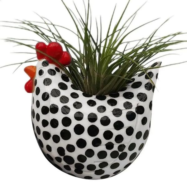 Rooster Flower Pot Plants Resin Chicken Black and White Indoor Decoration 240823