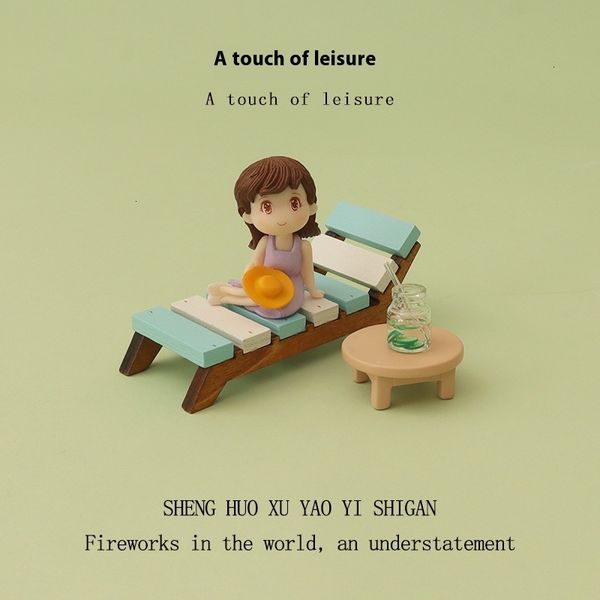 Creative mini lounge chair cartoon girl low table fruit juice micro landscape scene baby house over home desktop small ornament