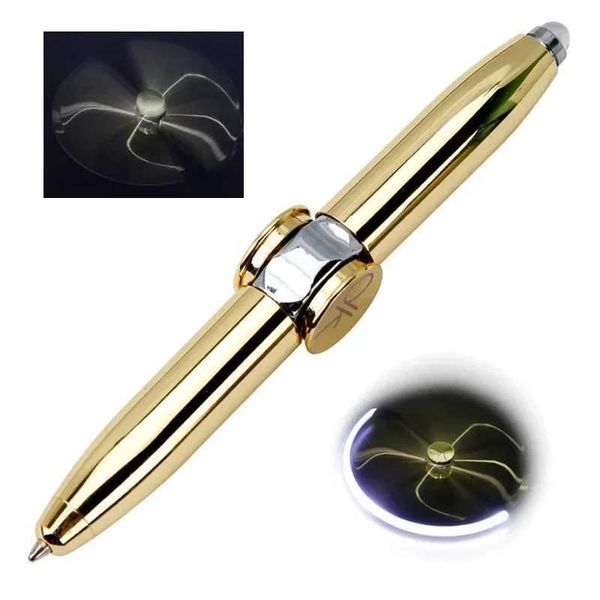 Multifunctional Decompression Finger Rotate Luminous Gyro Pens Toy Fidgets Spinner LED Light Ballpoint Pen Metal Gyro Pen Gift Y240810