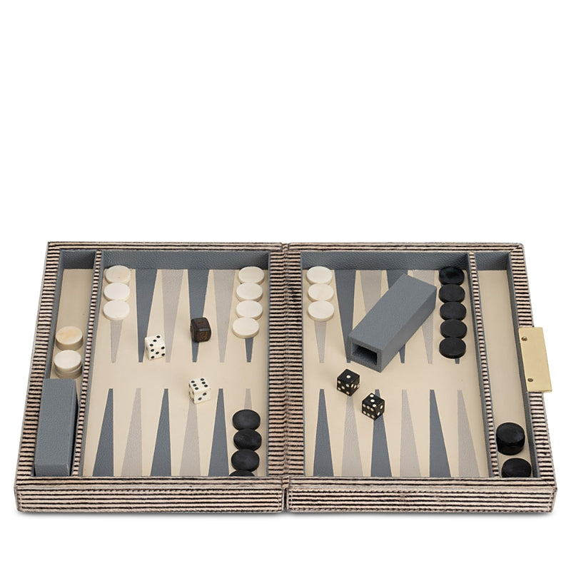 Pigeon & Poodle Bailey Brown Candy Striped Print Hair-On-Hide Backgammon Game Set, Small