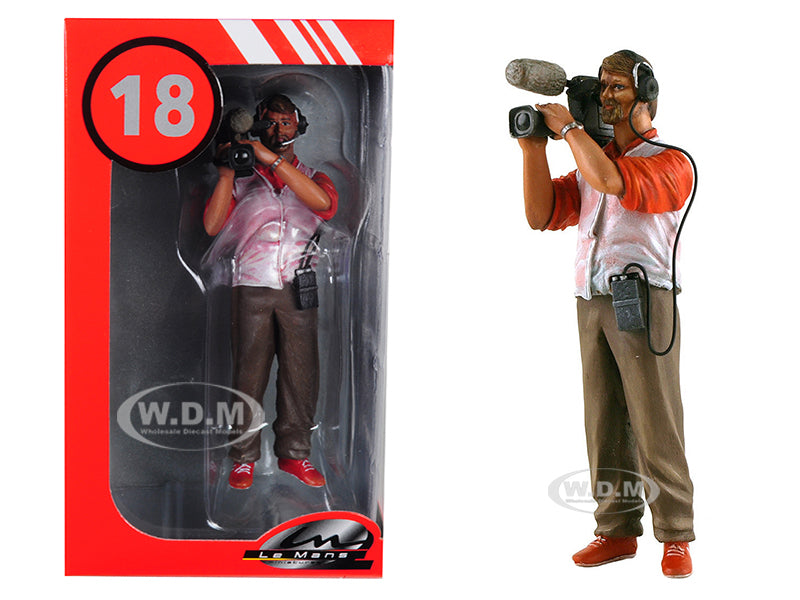 Thierry Cameraman with Video Camera and Headphones Figurine for 1-18 Scale Model Cars by Le Mans Miniatures