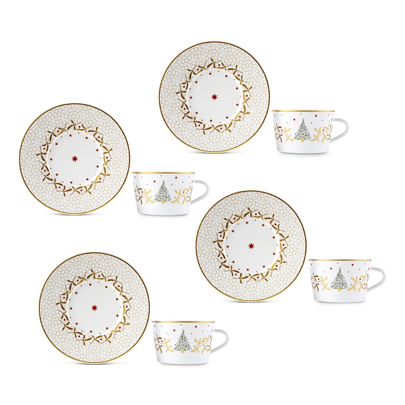 Bernardaud Tea Cups & Saucers, Set of 4