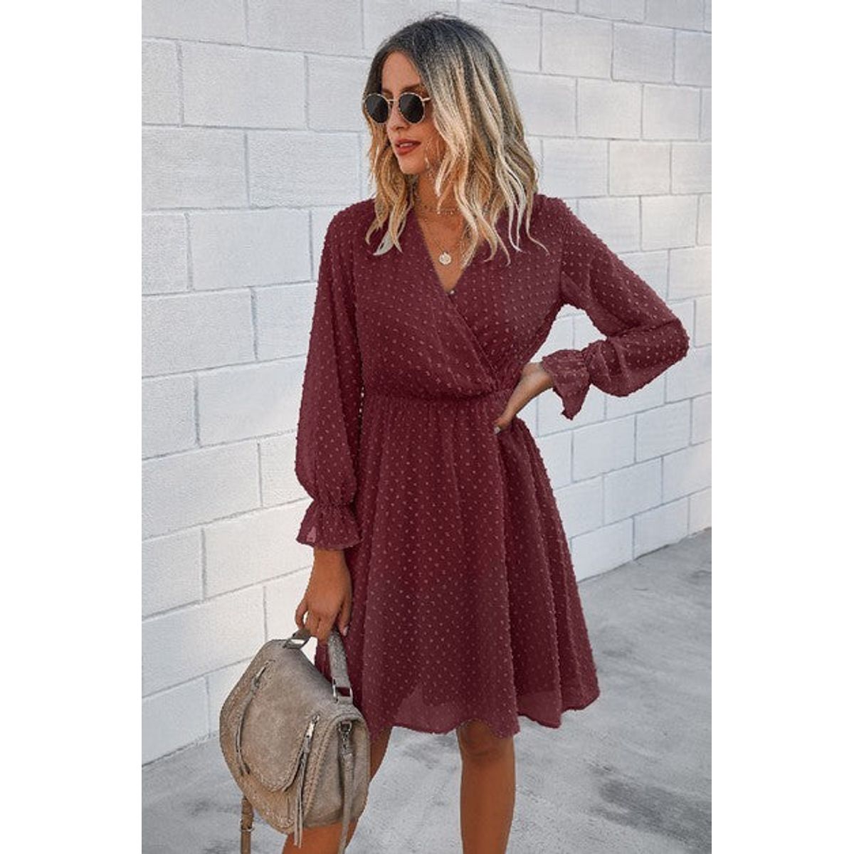 Women's Serene Dots Dress - Wine - L