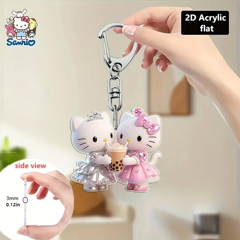 TEMU 2d Flat, 2 Cute Hello Kitty Keychains, Holiday Gift Decorative Pendant, Car Keychain, Backpack Wallet Keychain, 2d Flat