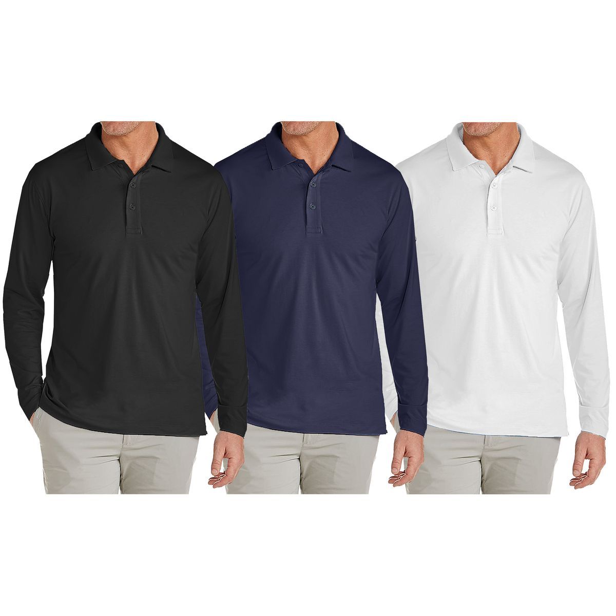Men's Modern Fit Long Sleeve Collared Shirt (1 to 4-Pack) - JLPQ - BK-NV-WH - S