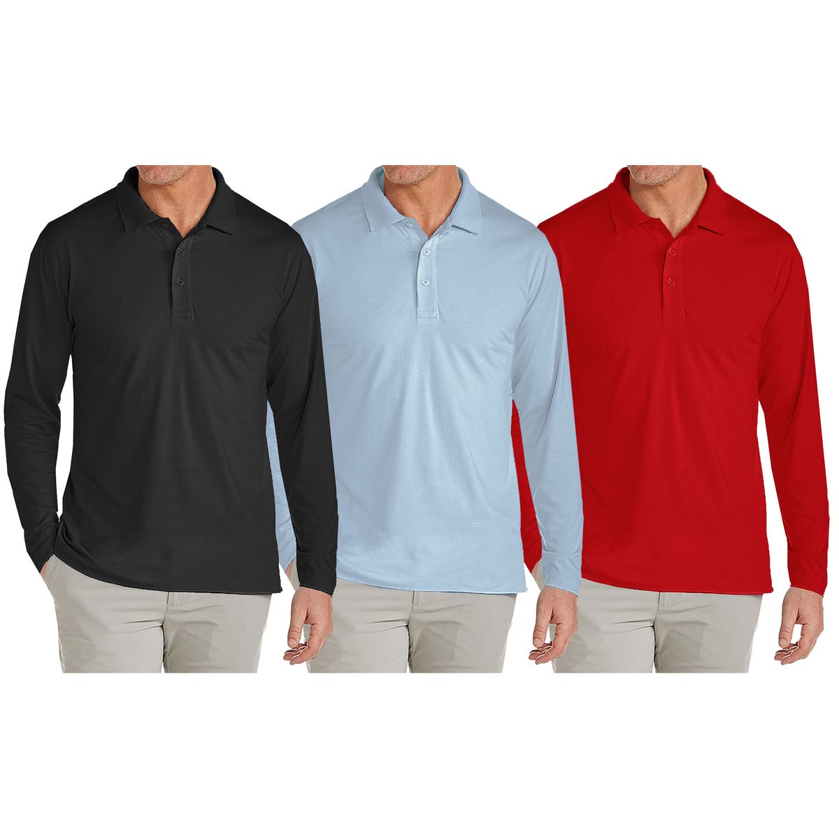 Men's Modern Fit Long Sleeve Collared Shirt (1 to 4-Pack) - JLPQ - BK-LB-RD - S