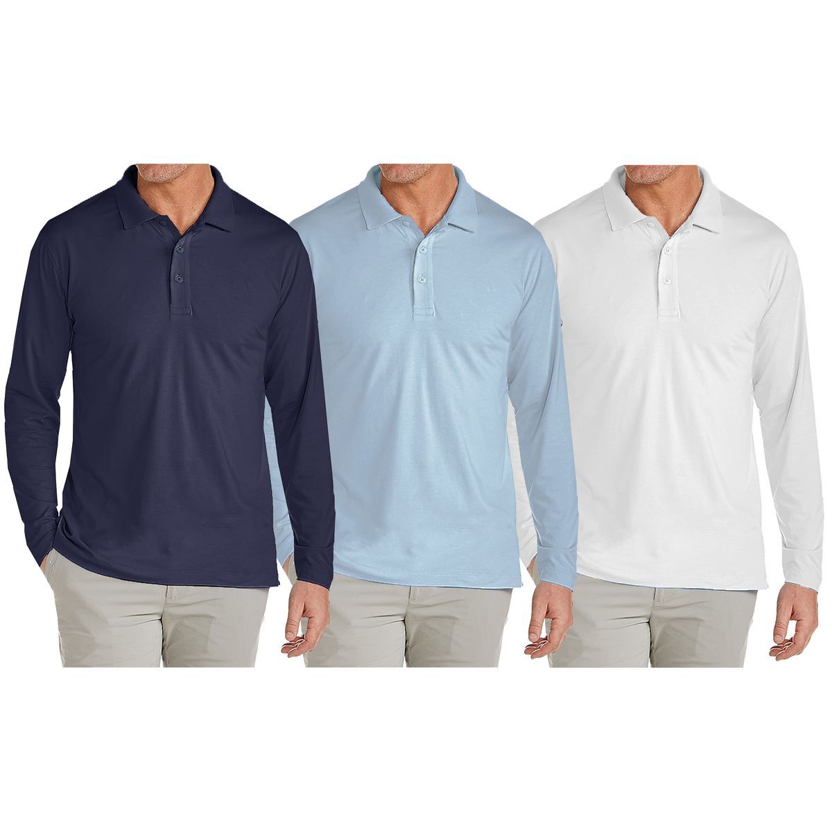 Men's Modern Fit Long Sleeve Collared Shirt (1 to 4-Pack) - JLPQ - NV-LB-WH - M
