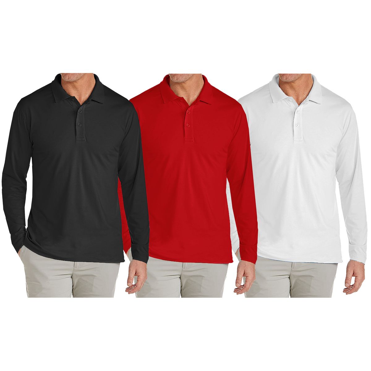 Men's Modern Fit Long Sleeve Collared Shirt (1 to 4-Pack) - JLPQ - BK-RD-WH - 2XL