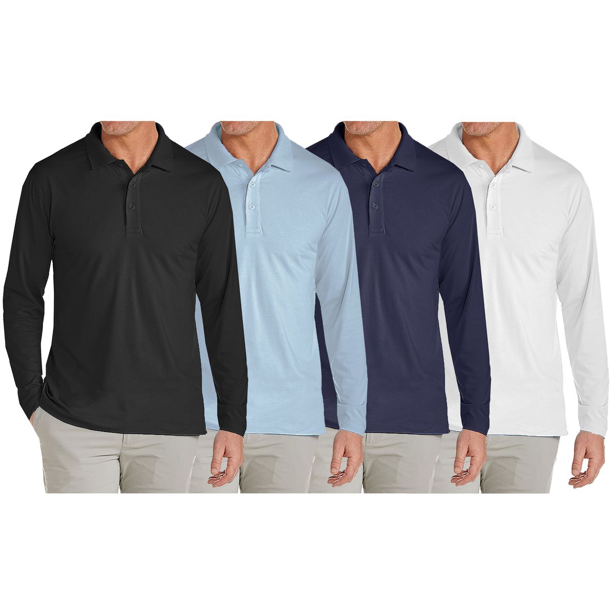 Men's Modern Fit Long Sleeve Collared Shirt (1 to 4-Pack) - JLPQ - BK-LB-NV-WH - L