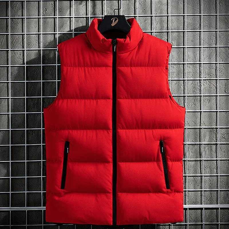 Men&#039;s Down Parkas Mens Puffer Vest Solid Color Stand Collar Quilted Waistcoat Fall Winter Casual Outdoor Sleeveless Padded Jacket Coat z240920