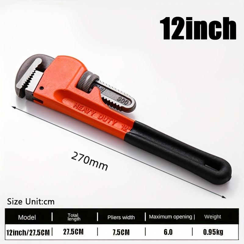 TEMU Heavy Duty Adjustable Pipe Wrench Set With Handles - 8", 10", 12", 14" - Durable Steel Head, , For Plumbing, Maintenance