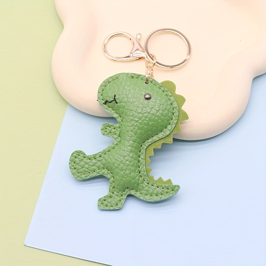 TEMU 1pc Cute Green Dinosaur Keychain - Creative Pu Leather & Alloy Backpack Charm With , Brown Pu Leather Loop & For Keys Or Bags, Key Organizer |