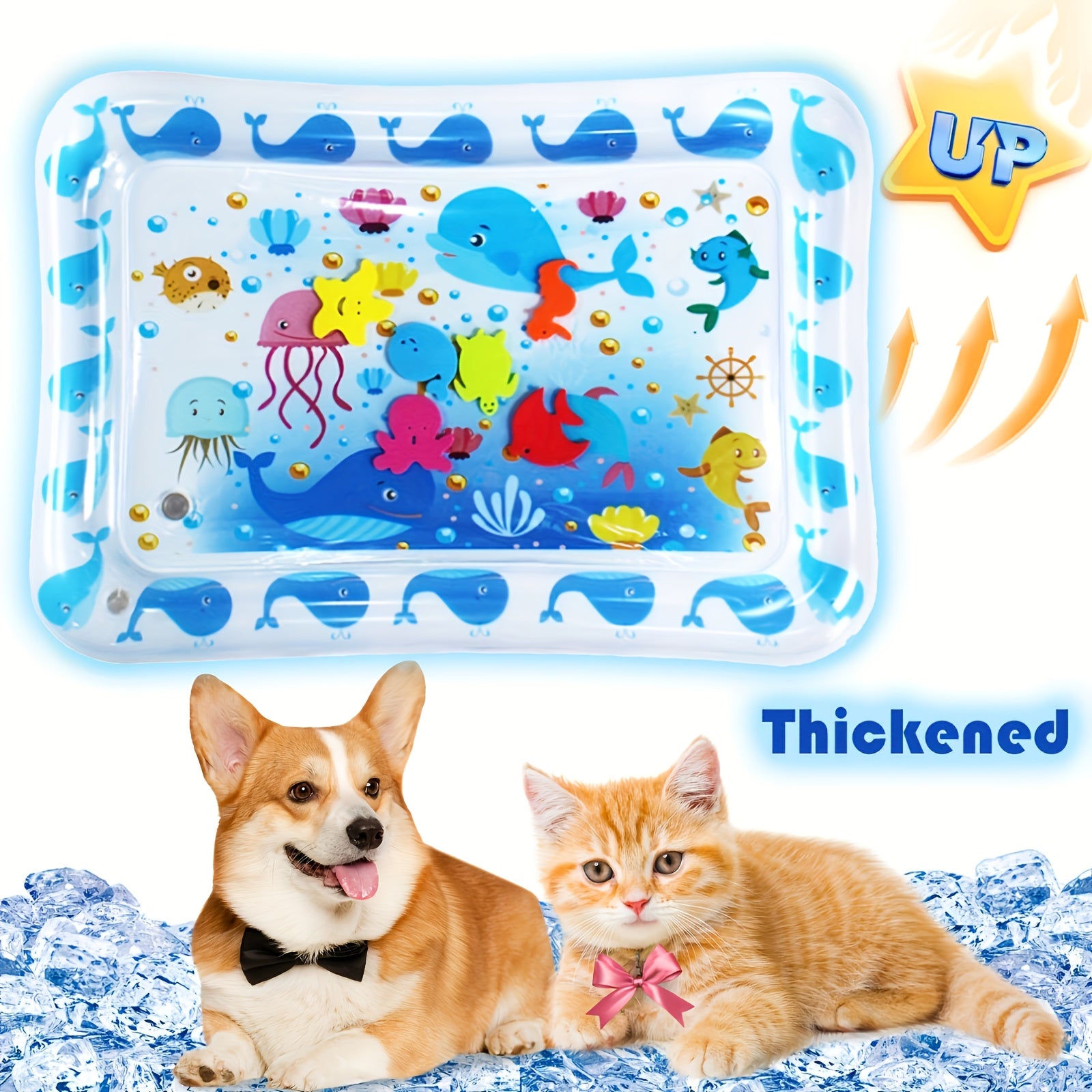 TEMU 2025 Upgraded Thickened Unbreakable Cat Water Play Mat With Underwater Theme, & Ocean Waves - Interactive Indoor Cat Toy For Self-play, Safe