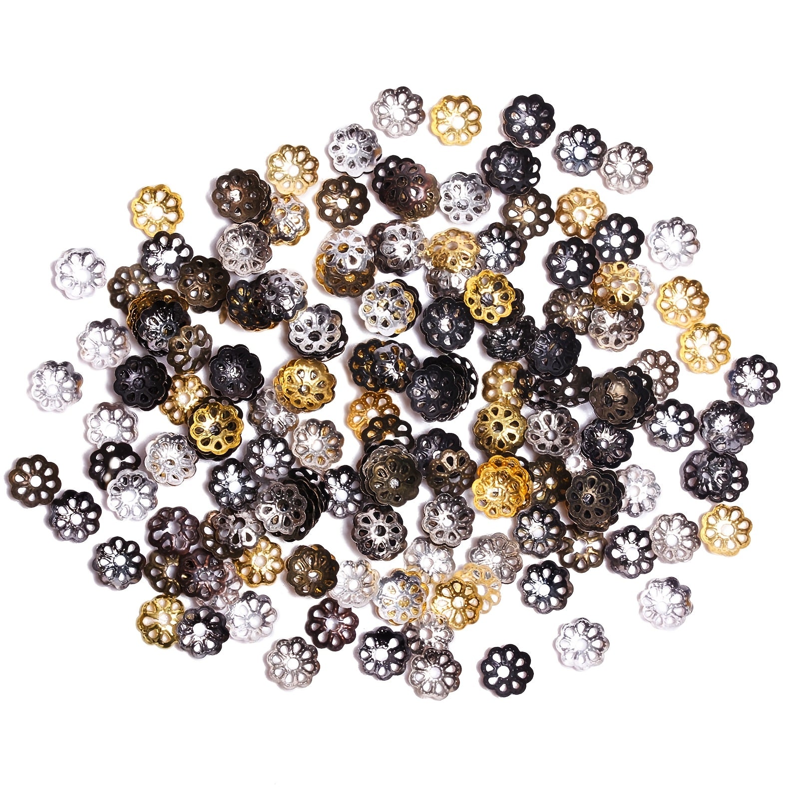 TEMU 500pcs 6mm Hollow Flower-shaped Bead Caps, Metal Tassel End Caps With Intricate Patterns For Making - Ideal For Earrings, Pendants, Bracelets,
