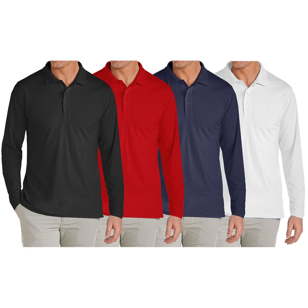 Men's Modern Fit Long Sleeve Collared Shirt (1 to 4-Pack) - JLPQ - BK-RD-NV-WH - 2XL