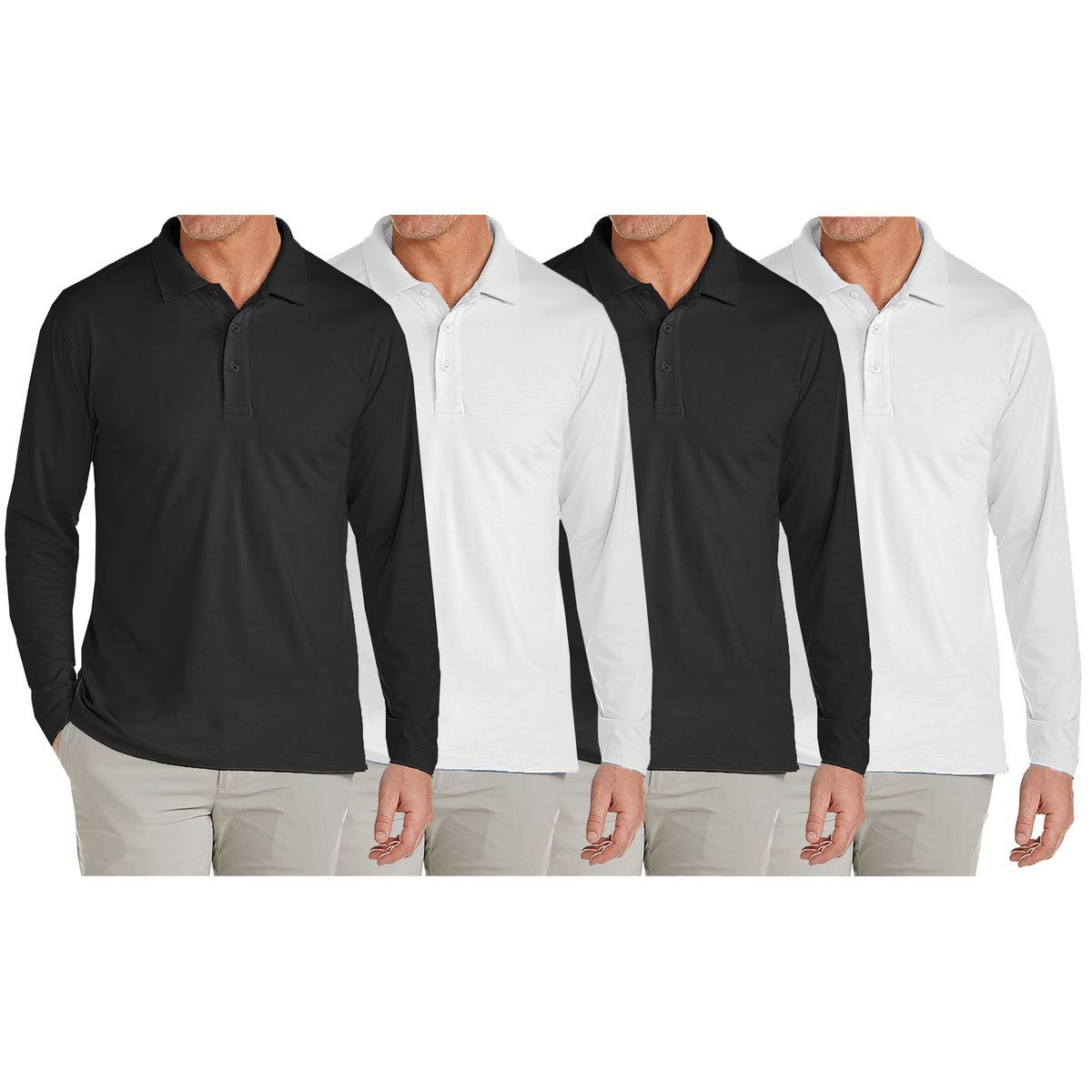 Men's Modern Fit Long Sleeve Collared Shirt (1 to 4-Pack) - JLPQ - BK-BK-WH-WH - 2XL