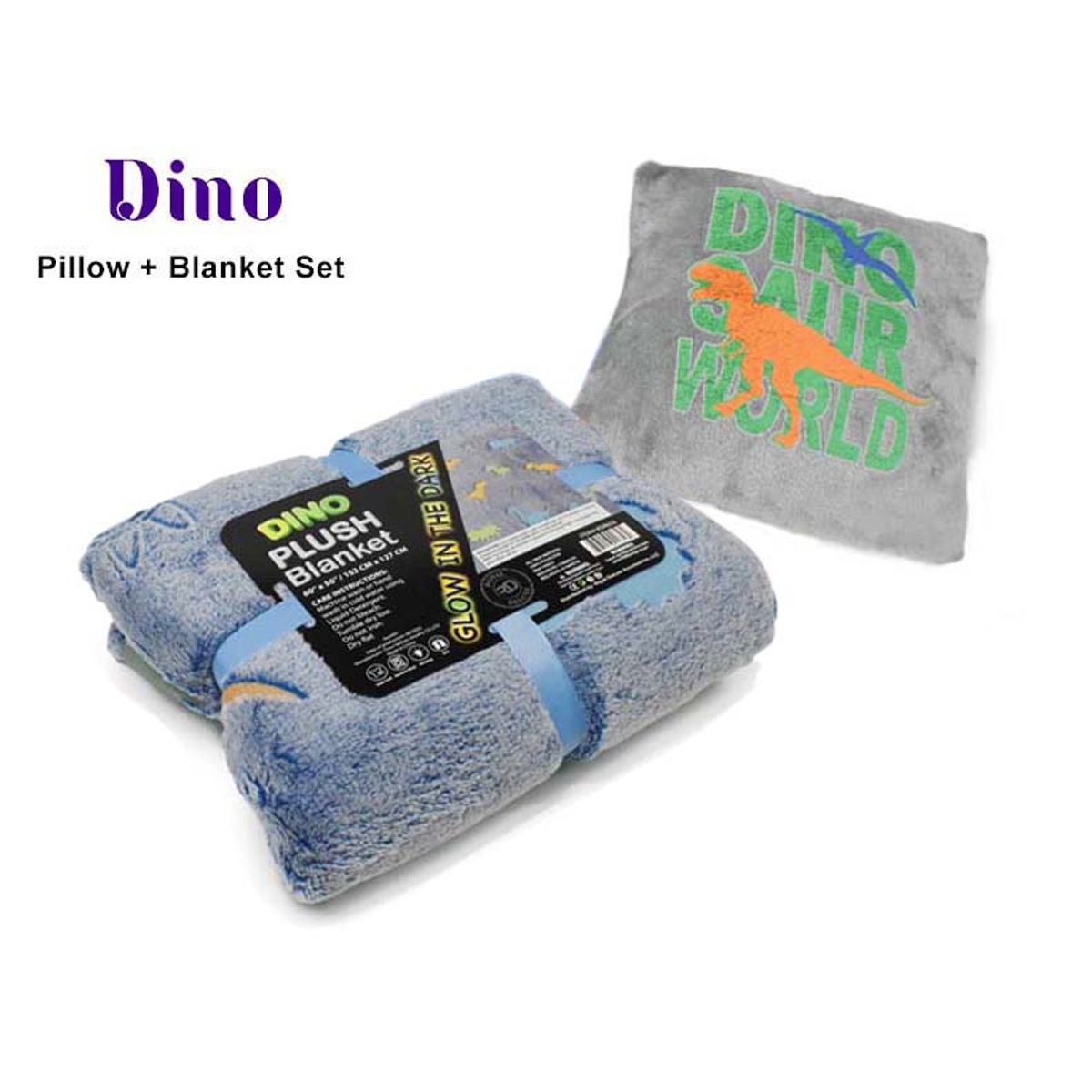 Glow-in-the-Dark Blankets and Pillows - Blanket + Pillow Set - Dino Set
