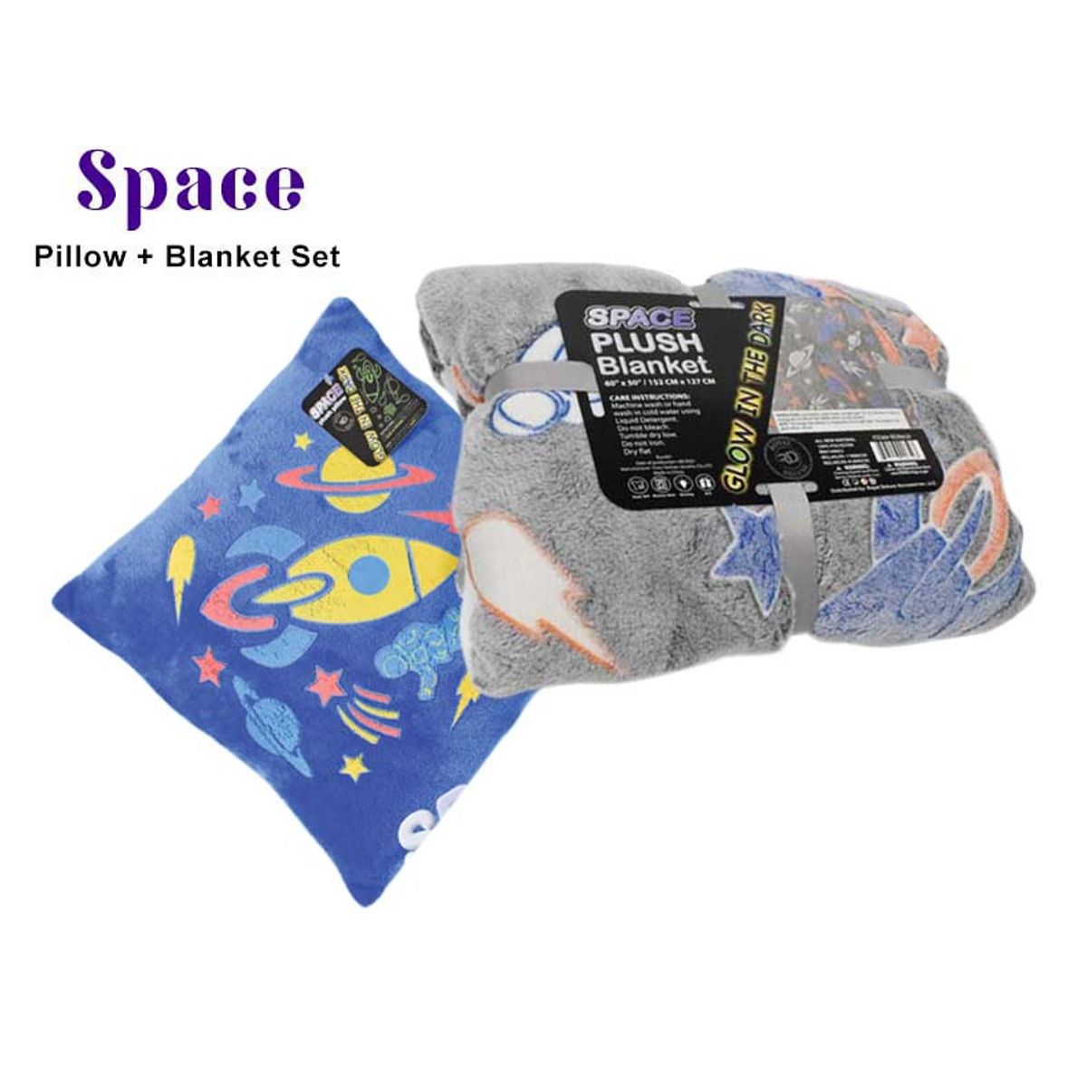 Glow-in-the-Dark Blankets and Pillows - Blanket + Pillow Set - Space Set