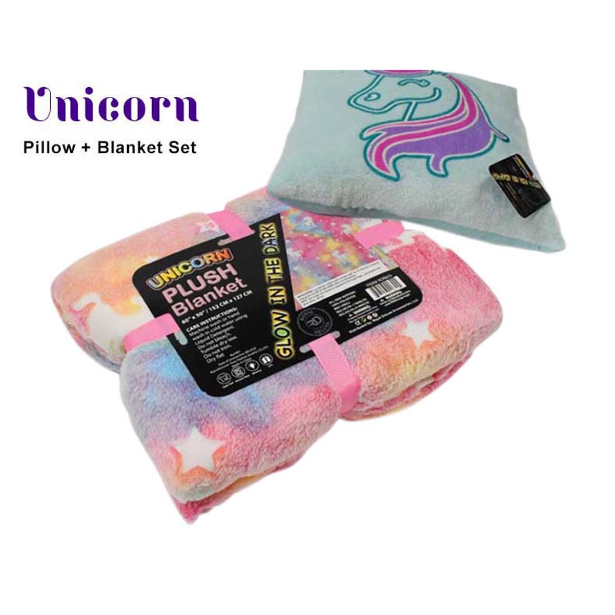 Glow-in-the-Dark Blankets and Pillows - Blanket + Pillow Set - Unicorn Set