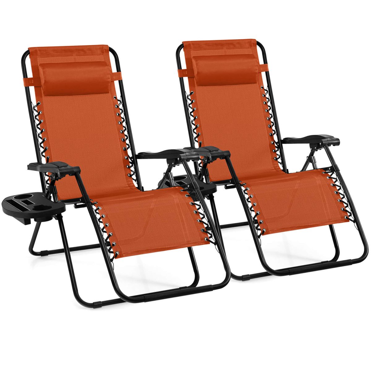 Folding Zero Gravity Reclining Lounge Chairs (2-Pack) - Patio Recliner Orange