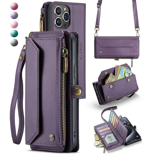 Crossbody for iPhone 16 15 14 13 12 11 Pro Max XS XR SE Case Wallet Card Holder Z250114