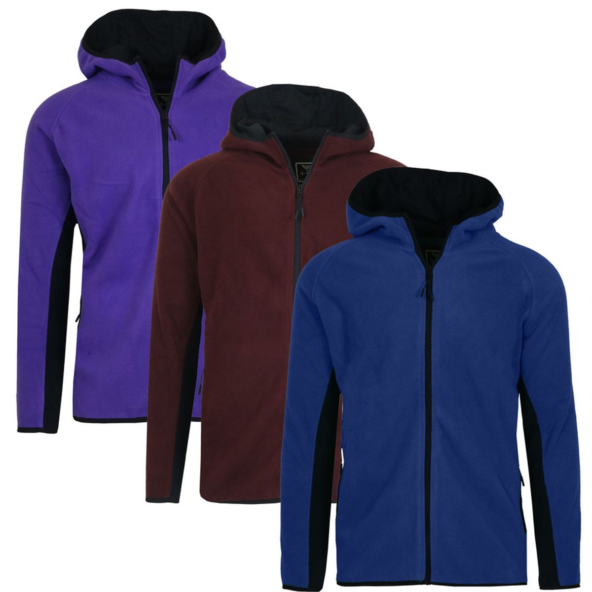 Men's Polar Fleece Tech-Zip Hoodie (3-Pack) - X-Large - Navy-Purple-Wine