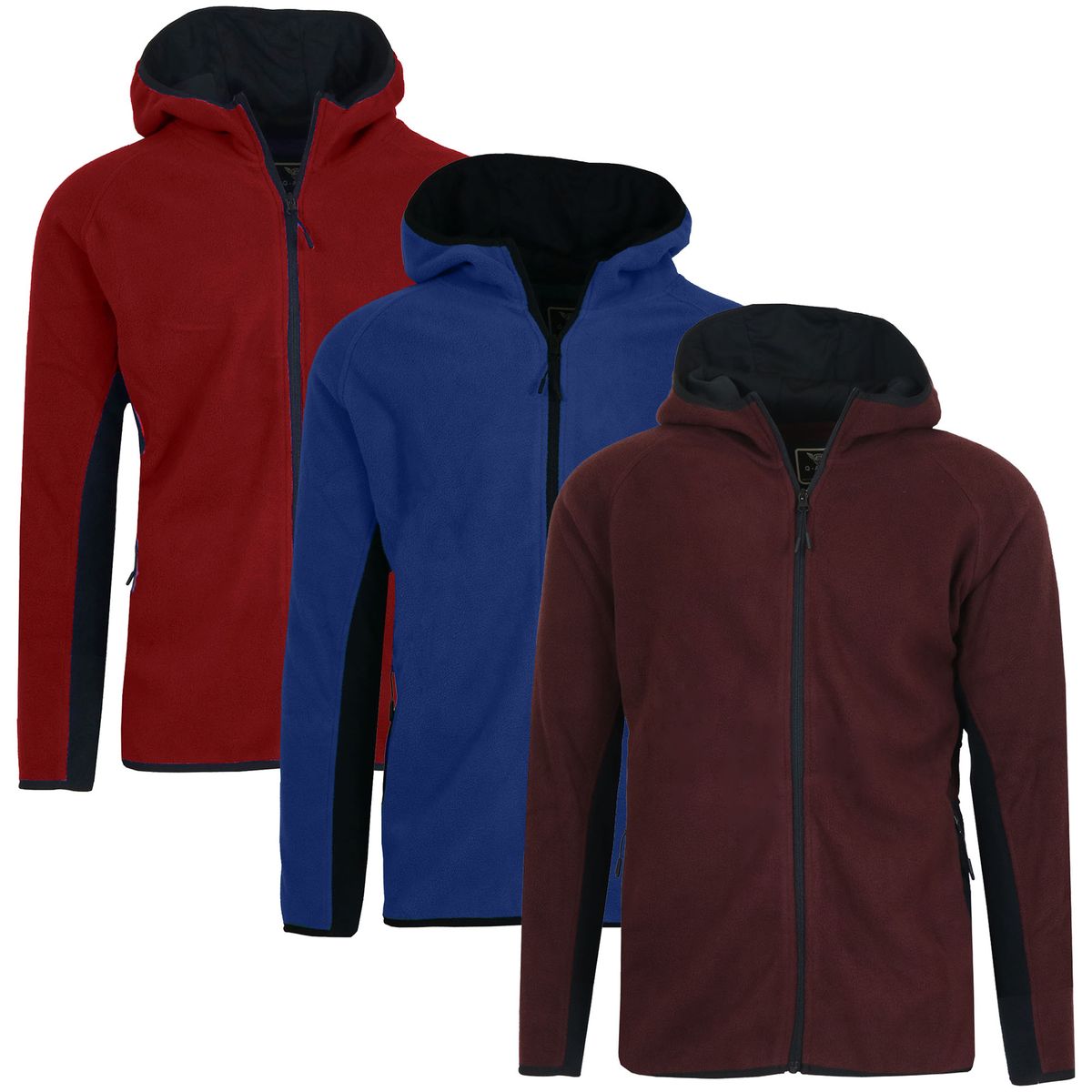Men's Polar Fleece Tech-Zip Hoodie (3-Pack) - 2X-Large - Fuschia-Wine-Navy