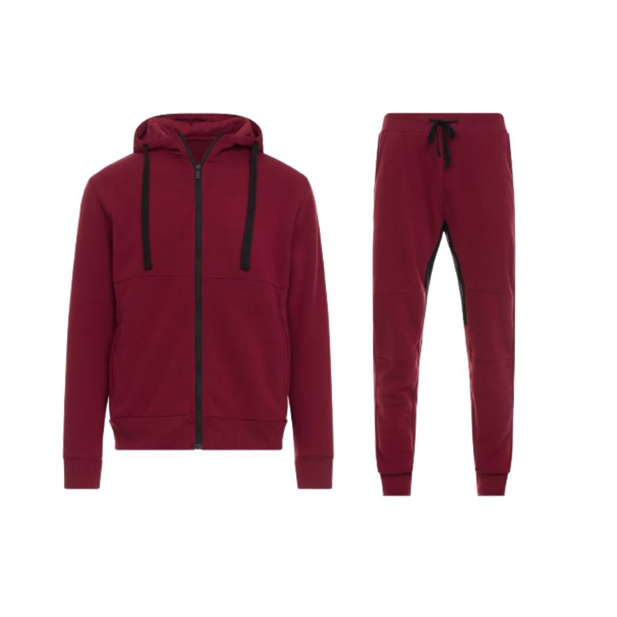 Men's Tech Fleece-Lined Full-Zip Hoodie and Jogger Activewear Set - Burgundy- XX-Large