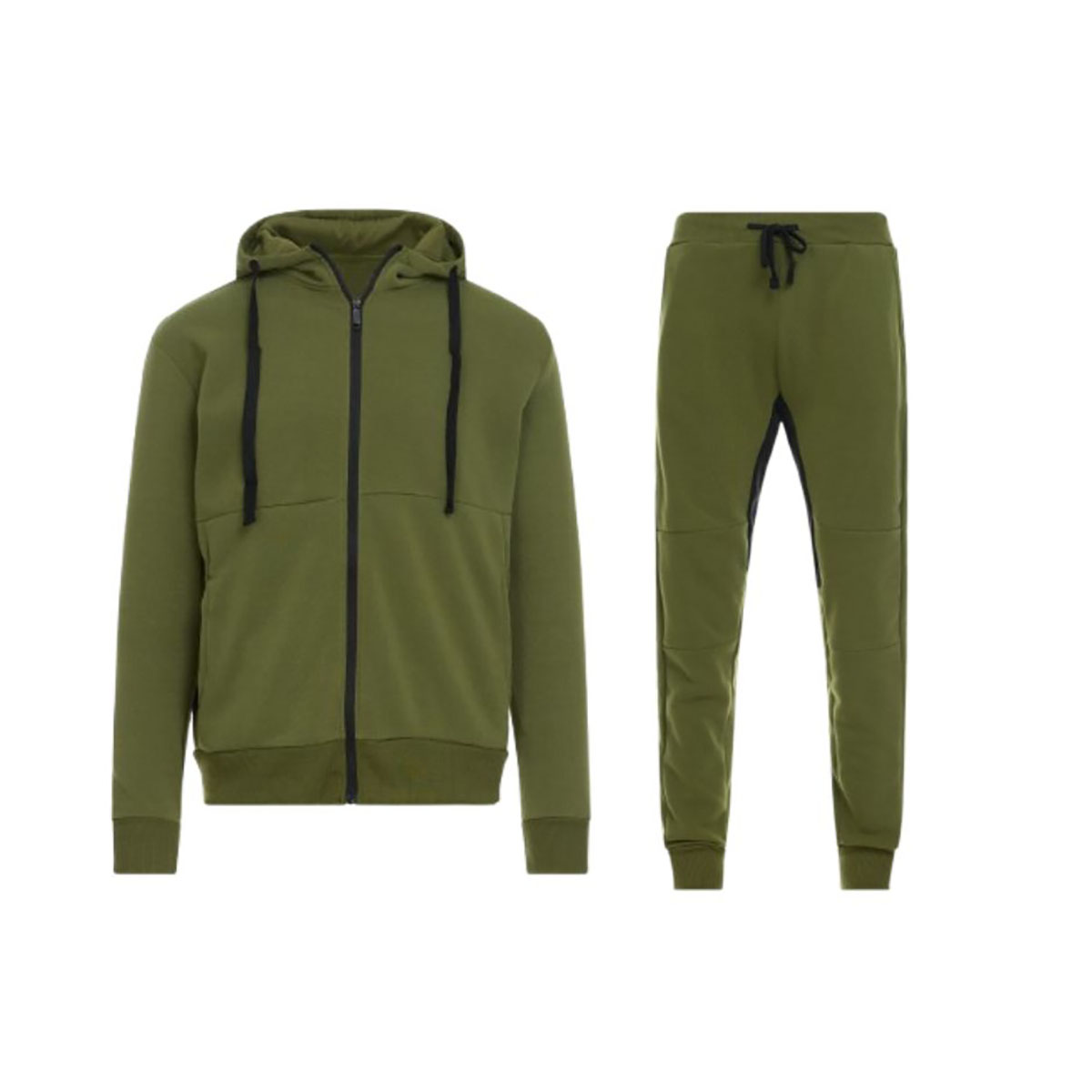 Men's Tech Fleece-Lined Full-Zip Hoodie and Jogger Activewear Set - Olive- X-Large