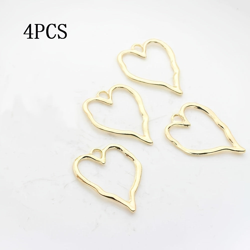 TEMU 4pcs-set Alloy Hollow Hearts Charms, 37x30mm, Personality Design, Diy Fashion Jewelry Earrings Making Accessories, Pendant Craft Supplies