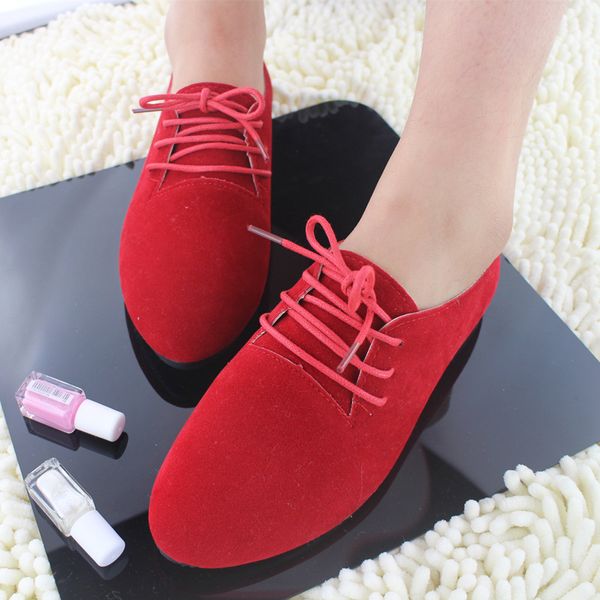 Candy Colors Women Flat Shoes Lace Up Suede Leather Lightweight Casual Female Footwear New Autumn Ladies Sneakers 2022 Plus Size b317