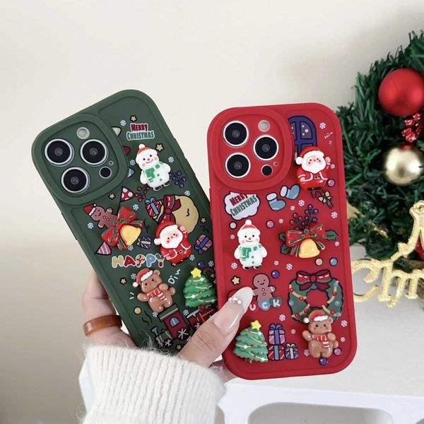 3D Christmas pattern phone case suitable for iPhone 16 15 14 13 11 Pro Max Plus X XR XS Max 7 8 Plus New Year gift soft back cover Y241031