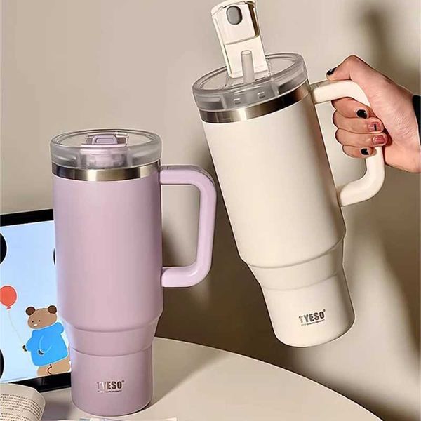 900-1200ml Thermos Tumbler Large Luxury Stainless Steel Car Thermal Cup For Ice Coffee Water Tea Vacuum Flask With Straw HandleCL240809