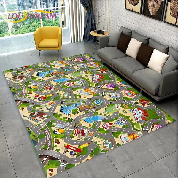 Carpet Child Playmat Highway Simulated City Traffic Playroom Area Rug Carpet for Home Living Room Bedroom Sofa kids Non-slip Floor Mat 23111
